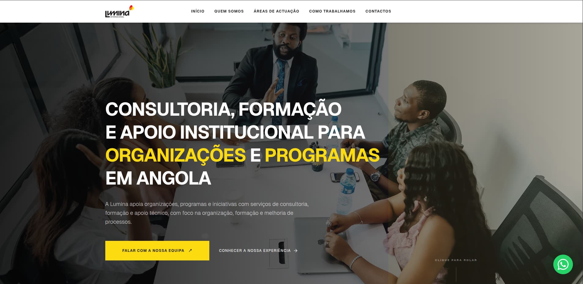 Website da Lumina em Luanda, Angola