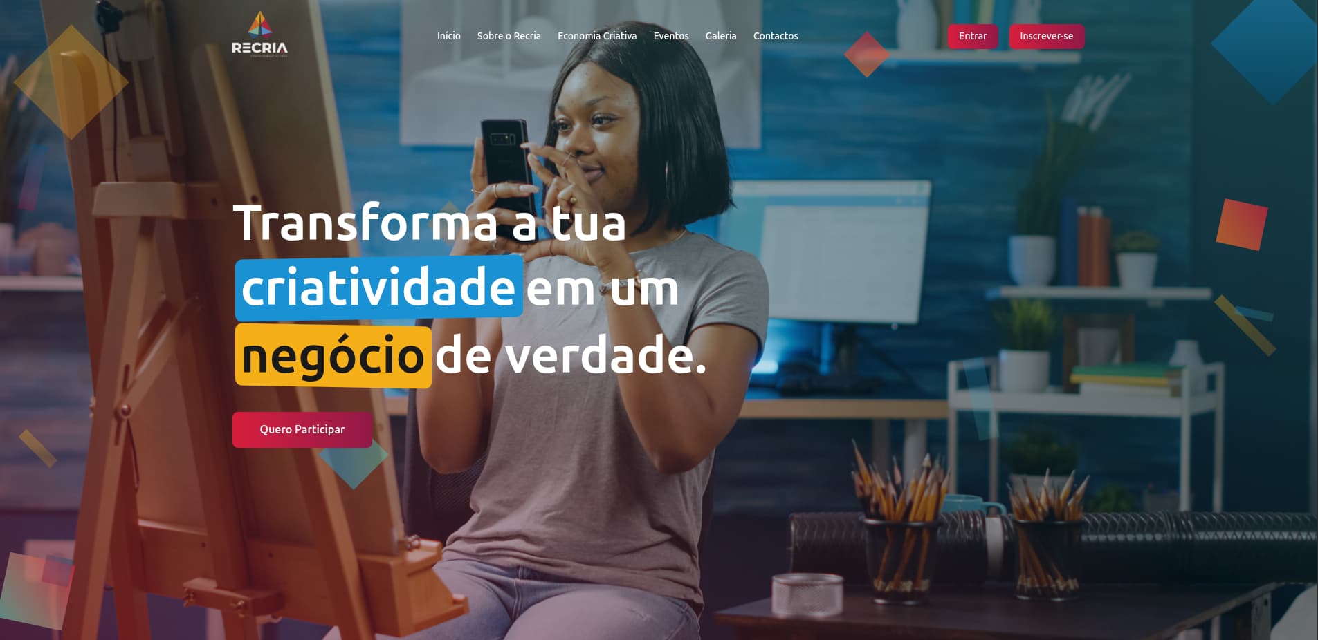 Website do Recria em Luanda, Angola