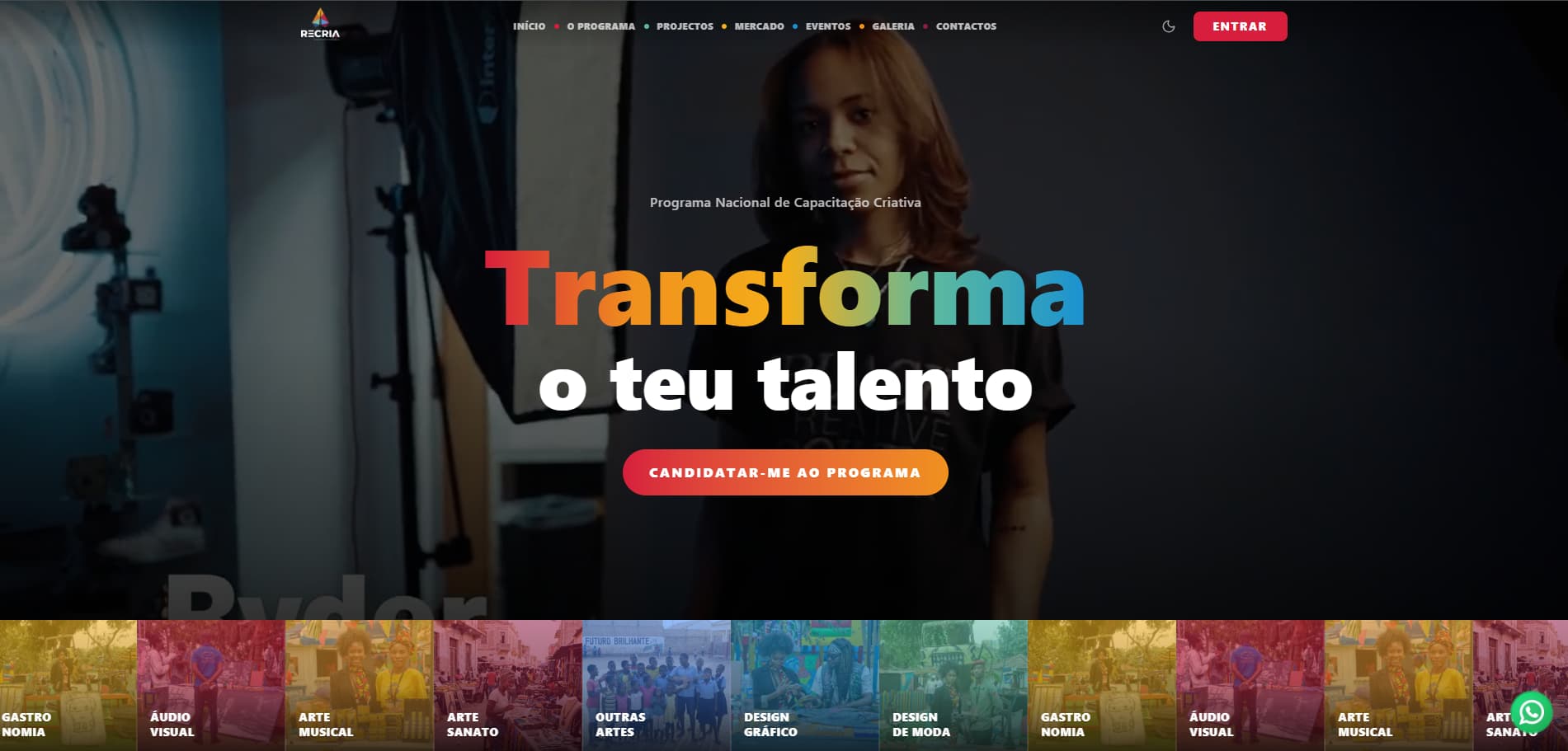 Website do Recria em Luanda, Angola